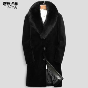 Haining Sheep Shearing Mens Fur Integrated Coat Long Leather Designer Hair Collar Wool 4IL7