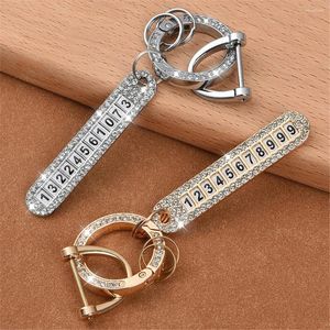 Keychains 1pc Phone Number Tag Keychain Luxury Rhinestone Anti-lost Metal Key Chain Women Men Buckle Car Keyring Holder Jewelry Gifts