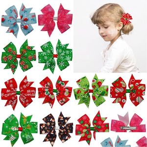 Acessórios de cabelo Acessórios de cabelo de Natal Bebê Meninas Bow Hairpin Xmas Tree Snowflake Imprimir Headwear Moda Crianças Hairbow Boutique Ch Dhnfe