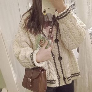 Kvinnors stickor Fashion Warm Beige Sticked Cardigan Women Vintage Single Breasted Sweater Loose Casual Light Strech Mujer