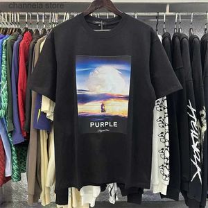 Men's T-Shirts New Purple Coast Sunset Print Pure Cotton High Quality Round Neck Casual Short Sleeve T-shirt Fashion T240202
