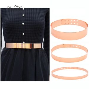 Mulheres Punk Full Metal Mirror Skinny Cintura Cinto Metálico Rosa Placa de Ouro 2cm 3cm 4.5cm Correntes Largas Ceinture Sashes Vestidos 240118