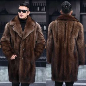 Imitação de casaco de pele de vison masculino inteiro comprimento médio haining outono e inverno engrossado oversized rto1