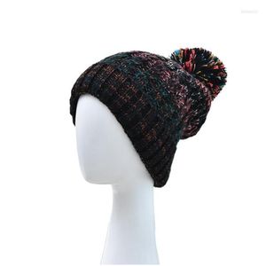 Beanie / Skull Caps Beanie / Skl Caps Cor Misturada Pompon Neve Adt Outono Inverno Casual Malha Engrossar Quente Decoração Suave Outdoo Dh6Km