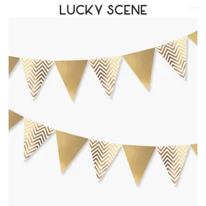 Party Decoration Chevron Metallic Gold Flag Banner Wave Patterns Pennant Bunting Garland For Wedding Baby Birthday Anniversary S00165