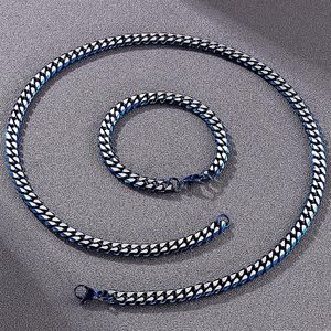 Catene 8MM Cuban Link Curb Collana a catena Set di bracciali per uomo Collane da uomo in acciaio inossidabile blu dorato Bracciali Uomo Ac254q