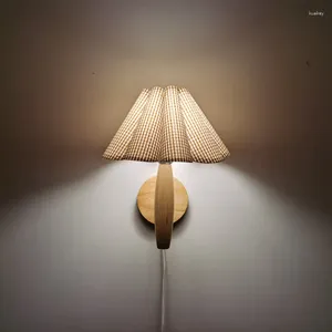 Wandleuchte Plissee Vintage Nordic Holz Lichter für Zuhause Innenbeleuchtung Schlafzimmer Dekor Badezimmerspiegel Licht Wandleuchte