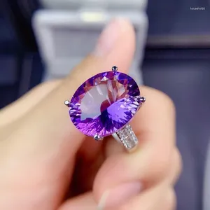 Anelli a grappolo Anello regolabile con quarzo ametista viola naturale 14x12mm Donna Perlina sfaccettata trasparente Argento 925 Pietra ricca AAAAA