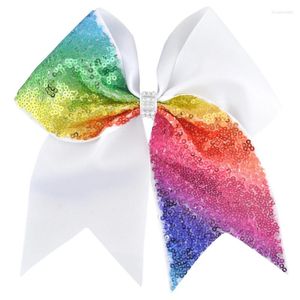 Hair Accessories 7 Inch Grils Big Grosgrain Ribbon Cheerleading Bow Rhinestone Sequins Ponytail Bows With Alligator Clip Dancing