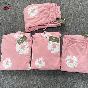 Herrespår mode överdimensionerade streetwear män kvinnliga hoodies rosa blå svart röd grå grön casual tröjor kapok pufftryck