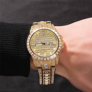 Full Bling Большие бриллиантовые часы для мужчин ICED-Out Хип-хоп Мужские кварцевые часы Хип-хоп Jewelry327V