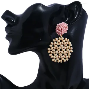 Dangle Earrings Bohemian Ethnic Resin Beaded Fashion Simple Women's Hand-knitted Wooden Beads Tasseled Drop Jewelry Brincos