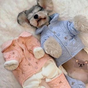 Dog Apparel Pet Four Legged Cotton Jacket Cute Plaid Teddy Bear Thickened Small Puppy Yorkshire Schnauzer Clothes Suit