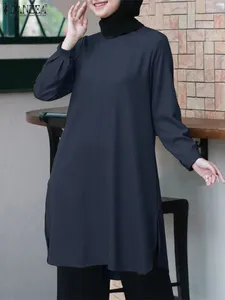 Ubranie etniczne Zanzea Solidny kolor muzułmańskie wierzchołki Kobieta o długim rękawie bluzka bluzka wiosenna moda islamska vintage swobodna koszulka mujer