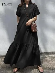 Party Dresses Summer Maxi Long Dress Women Causal V Neck Short Sleeved Vestidos Elegant Sundress ZANZEA Oversized Robe Holiday Kaftan