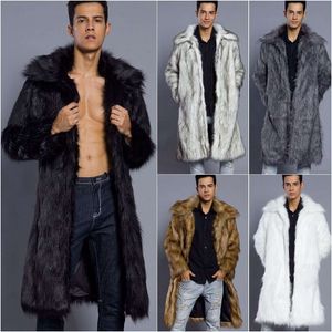 Autumn and Winter Designer Mens Square Neck Faux Fur Long Coat Fashion K3T4