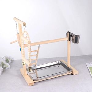 Other Bird Supplies Parrot Playground Play Stand Cockatiel Wood Perch Gym Playpen Ladder With Feeder Cups Toys Exercise