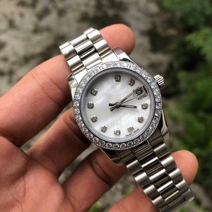 Kvinnor Titta på White Shell Dial President Women Rostfria Watches Sapphire Glass Lägsta Lady Ladies Automatic Mechanical Wristw261G