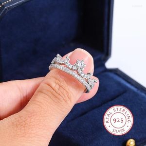 Küme halkaları 2pcs lüks taç bayanlar alyans romantik gelin çift nişan mücevherleri kübik zirkonya 925 sterling gümüş