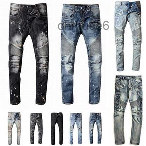 Designer-Jeans für Herren im Used-Look, zerrissene Biker-Umstandshose, schmale Passform, Motorrad-Biker-Denim für Herrenmode, schwarze Hose für Herren, EEZO