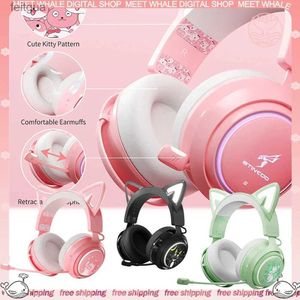 Telefon komórkowy słuchawki Somic GS510 bezprzewodowe słuchawki graczy z mikrofonem uszy kota RGB kolorowy zestaw słuchawkowy Kawaii Girl Bluetooth Gaming Prezenty Prezenty YQ240202