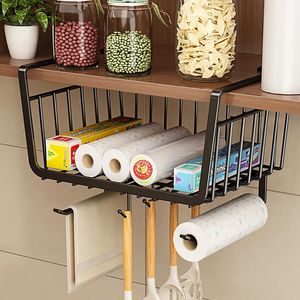 Kitchen Under Cabinet Basket Storage Shelf Tissue Cup Holder Closet Desk Hanging Rack Hollowed Pullout Drawer Sliding Basket 240122