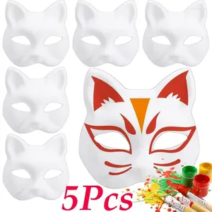 Party Supplies DIY Hand-Painted Blank Foxes Mask Japanese Cosplay Rave Anime Demon Slayer Half Face Cat Masks Halloween Props