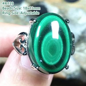 Anelli a grappolo Anello di crisocolla di malachite verde naturale per le donne Lady Man Regalo di fortuna Perline ovali di cristallo Gioielli in argento regolabili