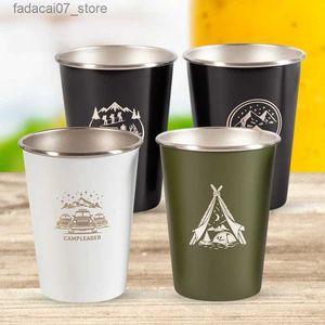 Mugs 4Pcs Camping Cups Set 350ml Stainless Steel Water Tub Stackable Outdoor Water Cups Beer Milk Cold Water Drinks Household Office Q240202