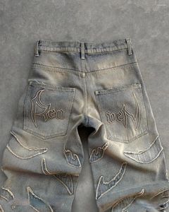 Męskie dżinsy Sprzedawane Raw Edge Haftowane dżinsowe spodnie Retro HARAJUKU WAGGY Y2K MĘŻCZYZN KOBIETY HIP HOP POK PUNT Casual Pants