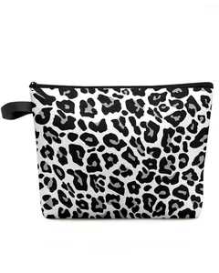 Cosmetic Bags Black White Leopard Skin Texture Makeup Bag Pouch Travel Essentials Women Toilet Organizer Storage Pencil Case