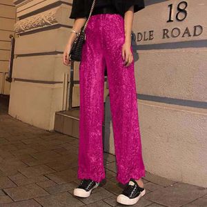 Spodnie damskie cekiny mody o wysokim talii zwykłe metalowy brokat prosta noga 2024 Mardi Gras dla kobiet