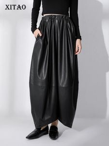 XITAO Pu Wide Leg Pants Black Casual Women Ankle Length Pants Autumn Winter Loose Fashion Solid Color All-match ZZ0104 240129