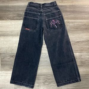 Streetwear jnco jeans y2k homens harajuku hip hop bolsos aranha gráfico baggy jeans retro preto calças goth cintura alta calças largas 240122