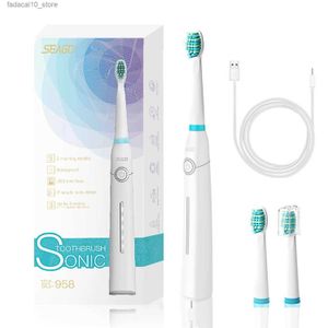 Szczoteczka do zębów Seago Sonic Electric Electric Brush USB dla dorosłych Wodoodporne Ultradźwiękowe Automatyczne 5-trybowe z obudową podróżną Q240202