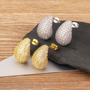 Stud Hot Sale Glossy Waterdrop Full Zircon Earrings for Women Lightweight Hollow 14k Yellow Gold Chunky Hoops Fashion Jewelry