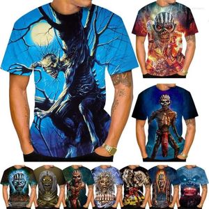 Camisetas masculinas Living Dead 3D Impressão T-shirt Rock Music Redondo Pescoço Manga Curta Heavy Metal Moda Casual Unissex Tops