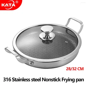 Pannor Hemkök 316L Rostfritt stål Stekpanna Bräserad gryt Tempererad glaslock Dubbelhandtag Nonstick Spis Lämplig all spis