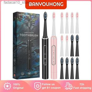 Spazzolino BANYOUHONG BT01 Spazzolino elettrico sonico Carica USB Ricaricabile Dente elettronico impermeabile per adulti 6 Spazzole Testine di ricambio Q240202