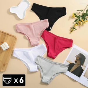 Women's Panties 6PCS Women Cotton Lingerie Solid Underwear Sexy Seamless Briefs Soft Woman Underpants Mid Waist Intimates