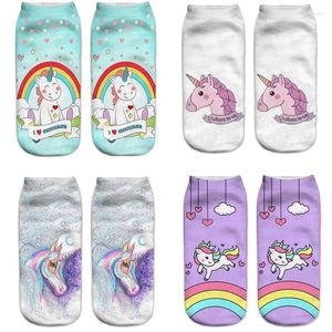 Women Socks Harajuku 3D Print Unicorn Sock 16 Patterns Kawaii لطيف الكاحل غير الرسمي