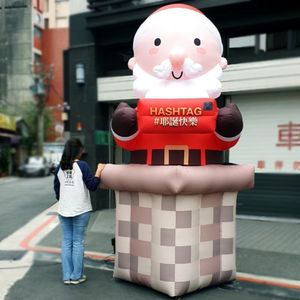 Atacado gigante inflável ao ar livre modelo de papai noel 8mh (26 pés) com soprador pai rastejando para fora da chaminé para decoração de natal