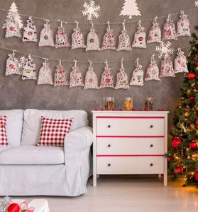 Árvore pendurado pequeno saco de pano saco de natal calendário do advento saco de presente decorações de natal amado pelas crianças t2i513111083204