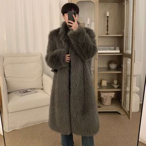 Shanli Dadi Faux Designer Fur Płaszcz do męskiej zimowej ciepłej i zagęszczonej długiej toskańskiej mody 709e