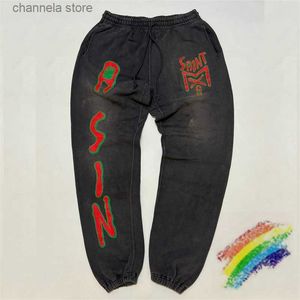 Мужские брюки, потертые винтажные спортивные штаны Saint Michael для мужчин и женщин, 1 1, лучшее качество, спортивные штаны с кулиской и красным принтом Jogger T240202