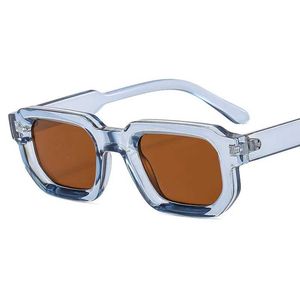 Okulary przeciwsłoneczne Modne kwadratowe okulary przeciwsłoneczne dla męskich słońca Uv400 Retro Blue Tea Okulary przeciwsłoneczne Summer Outdoor Hurtowe J240202