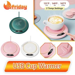 Bord Mats USB Cup Warmer Mini Portable Coffee Mug Heating Coaster Smart Digital Display Thermostatic Justering Tidsvärmare för mjölkte