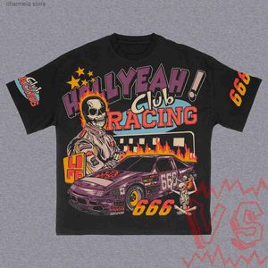 T-shirt da uomo Harajuku racing cranio magliette grafiche T-shirt Goth oversize Y2k Top Felpa gotico abbigliamento donna streetwear abbigliamento uomo T240217