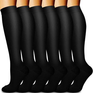 6 пар черных однотонных компрессионных чулок для женщин и мужчин, спортивные гольфы до колена, компрессионные носки для диабетиков, варикозного расширения вен, 240129