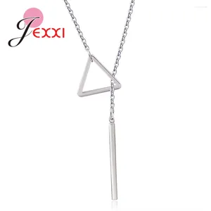 Pingente colares moda na moda 925 prata agulha jóias para mulheres presente metal personalidade geometria círculo triângulo corrente colar